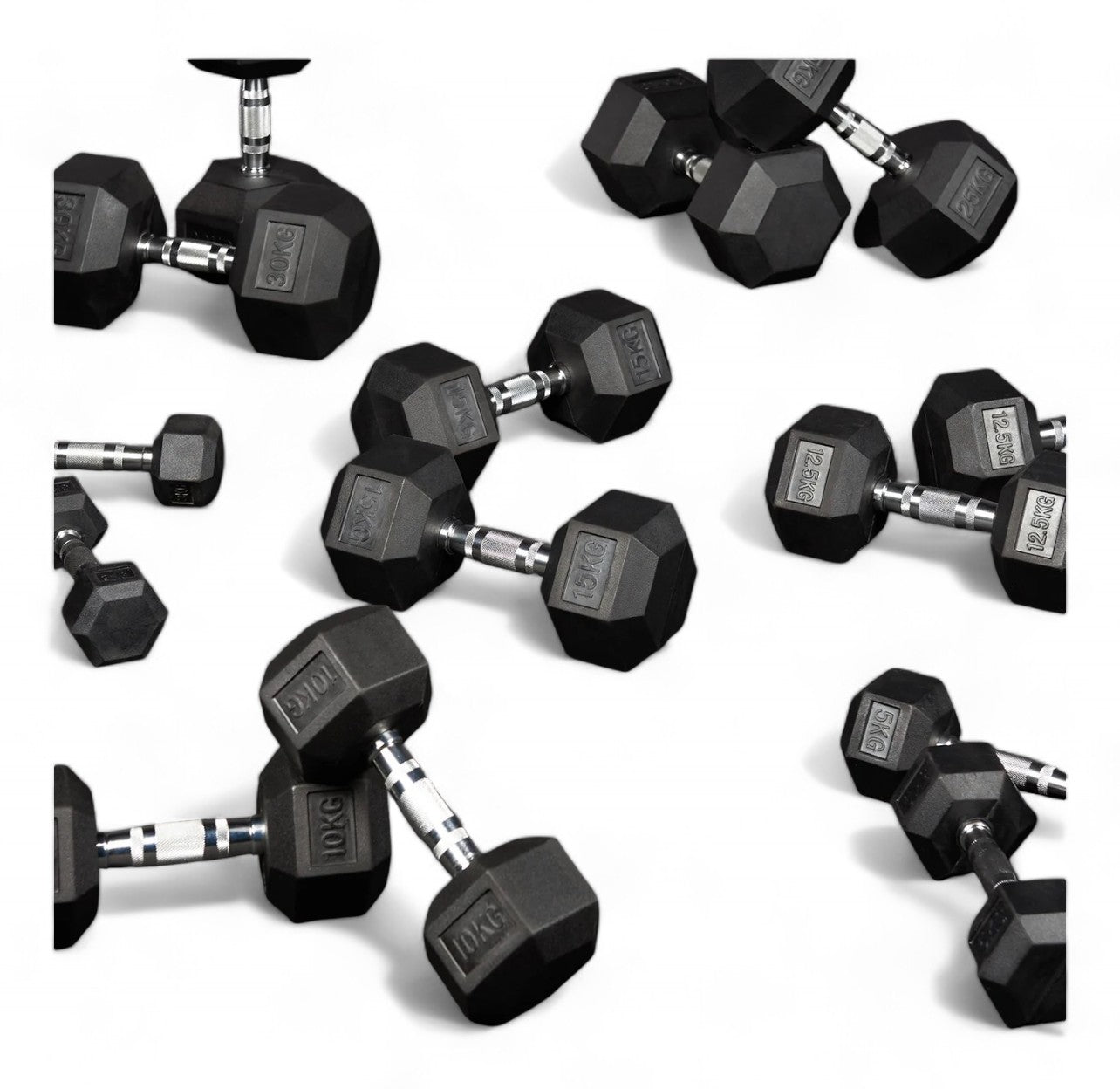 Rock Solid Fitness Equipment Free Weights Rubber Hex Dumbbell Set (5kg - 25kg)