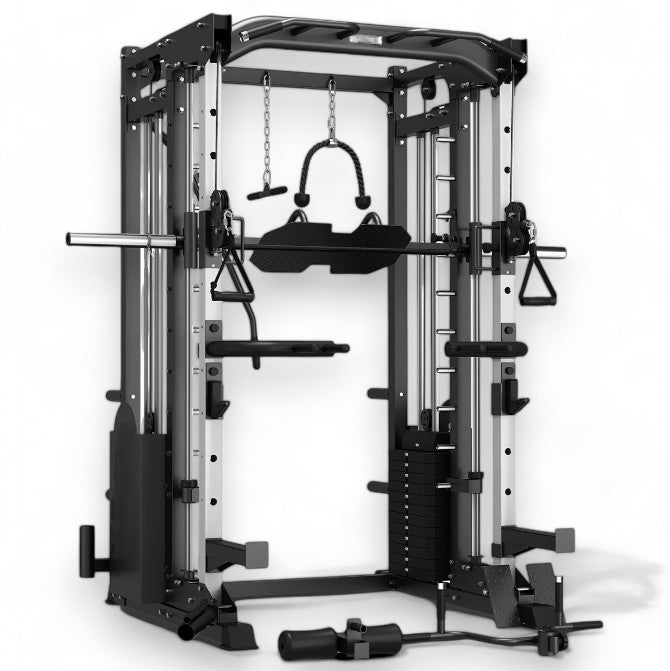 Rock Solid Fitness Equipment Weight Lifting Machines & Racks MULTIFUNCTIONAL POWER RACK WITH SMITH AND DUAL STACK CABLE MACHINE