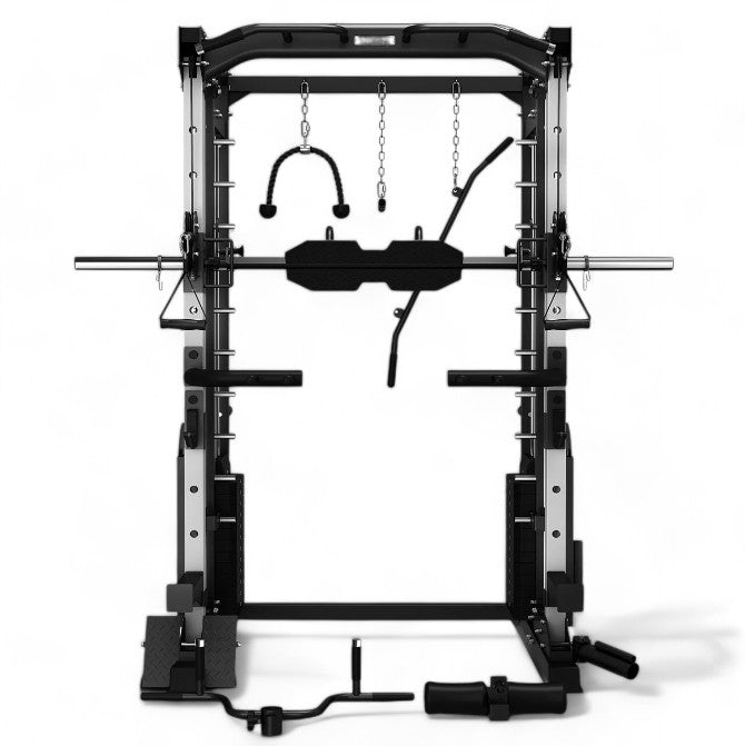 Rock Solid Fitness Equipment Weight Lifting Machines & Racks MULTIFUNCTIONAL POWER RACK WITH SMITH AND DUAL STACK CABLE MACHINE