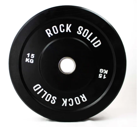 Rock Solid Fitness Equipment Weight Lifting ROCK SOLID COMMERCIAL 15KG BLACK OLYMPIC RUBBER BUMPER PLATE